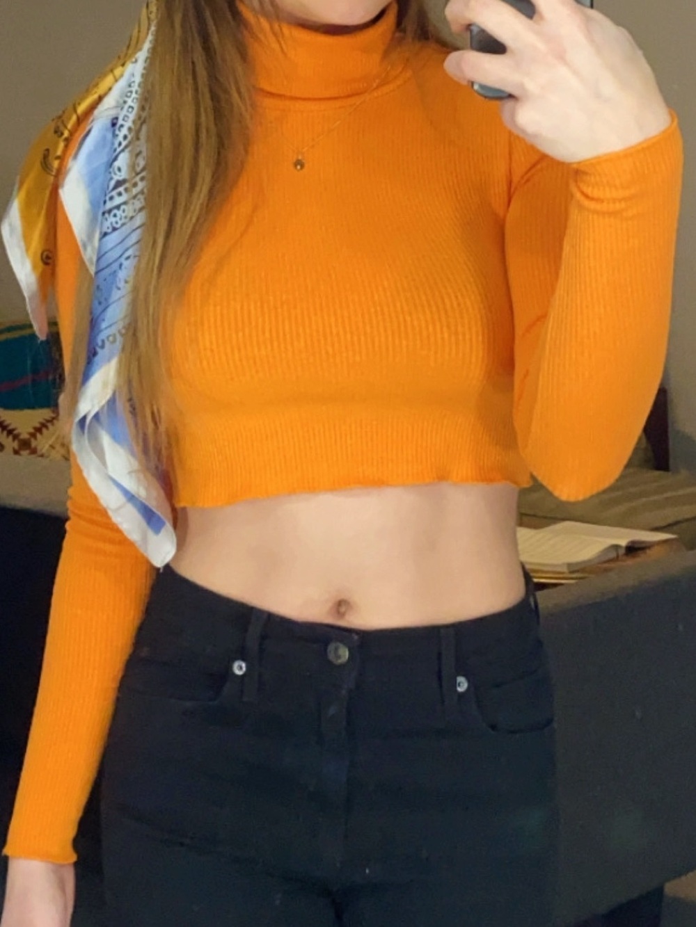 Aritzia Wilfred Free Cropped Orange Turtleneck